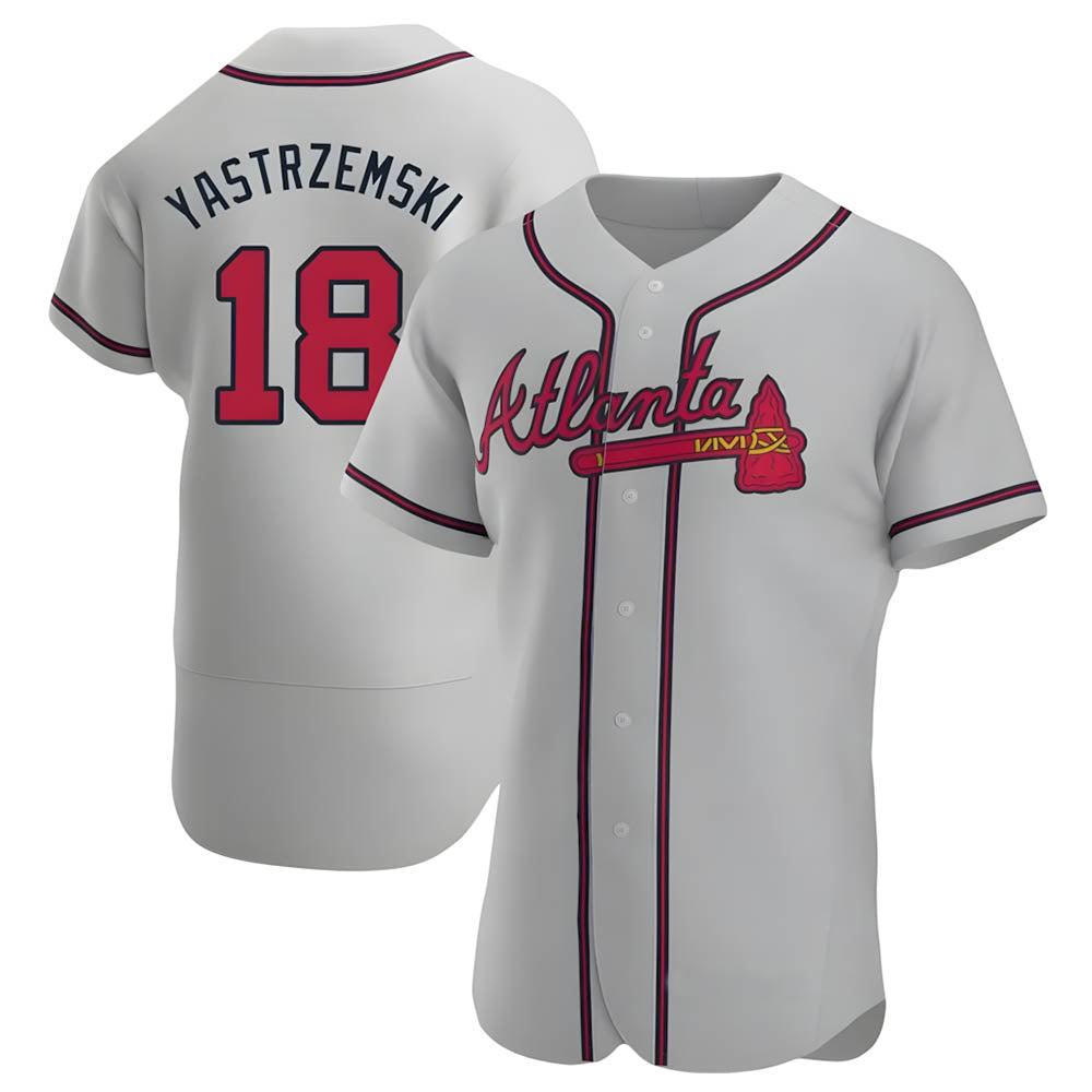 Fenge A.Braves #18 Mike Yastrzemski player Gray Authentic Road Stitched Jerseys