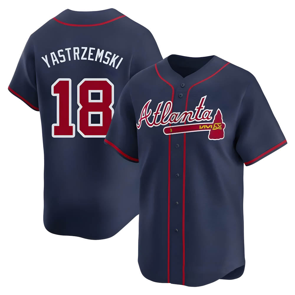 Fenge A.Braves #18 Mike Yastrzemski player Navy Limited Alternate Stitched Jerseys