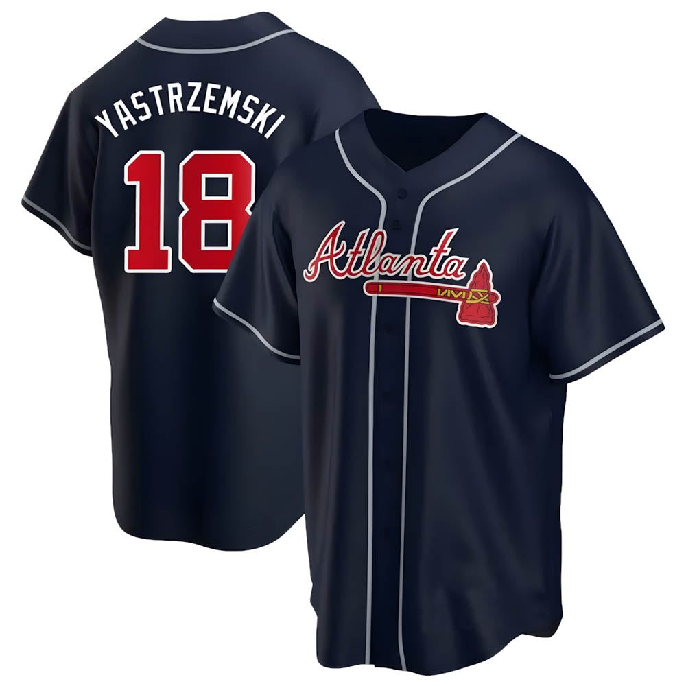 Fenge A.Braves #18 Mike Yastrzemski player Navy Replica Alternate Stitched Jerseys
