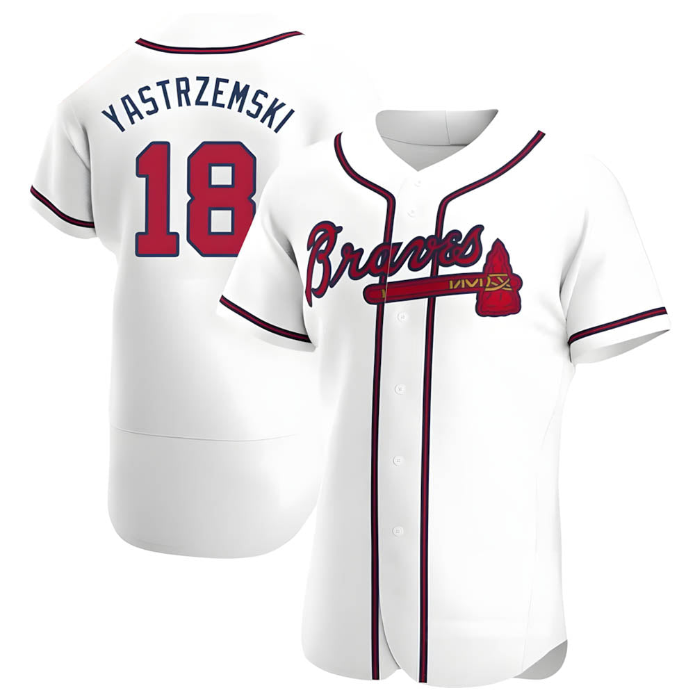Fenge A.Braves #18 Mike Yastrzemski player White Authentic Home Stitched Jerseys