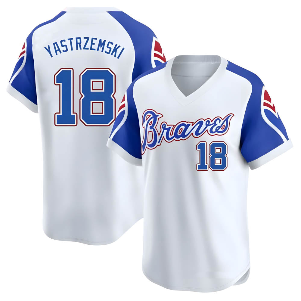 Fenge A.Braves #18 Mike Yastrzemski player White Limited Throwback Cooperstown Collection Stitched Jerseys