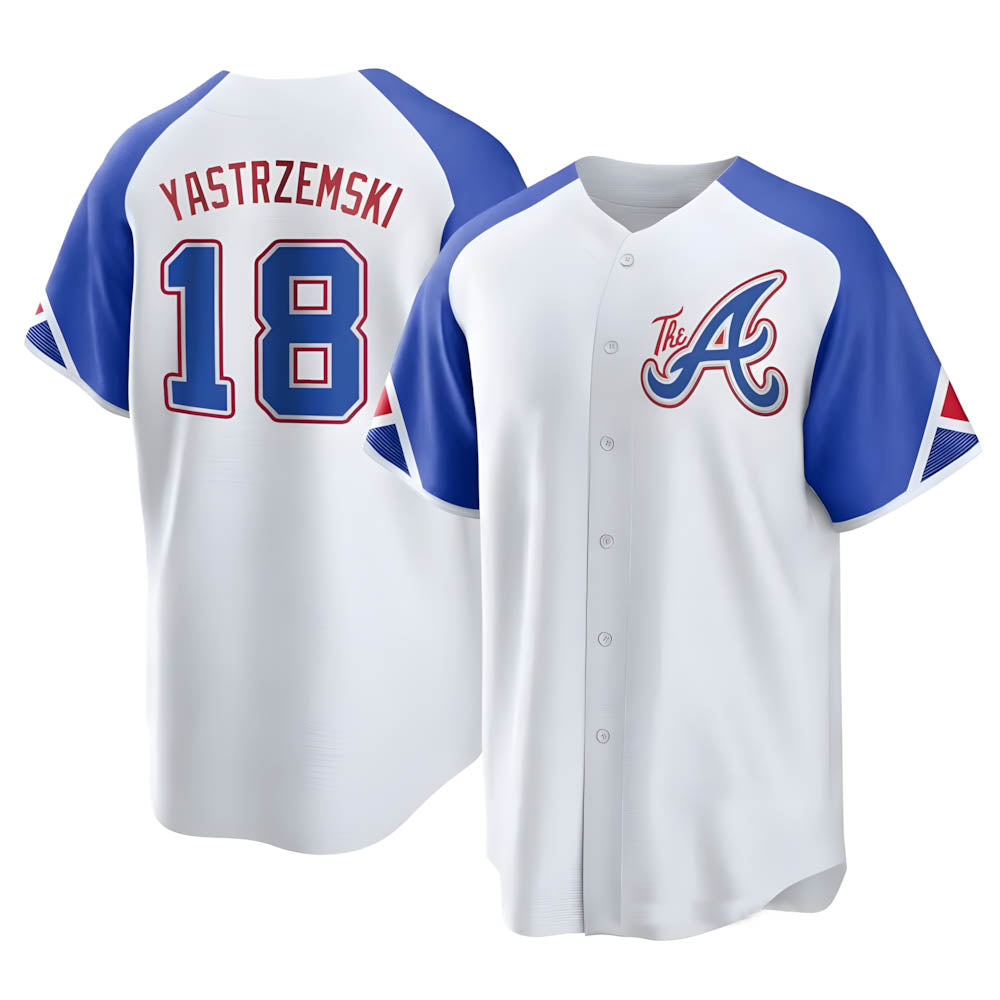 Fenge A.Braves #18 Mike Yastrzemski player White Replica City Connect Stitched Jerseys