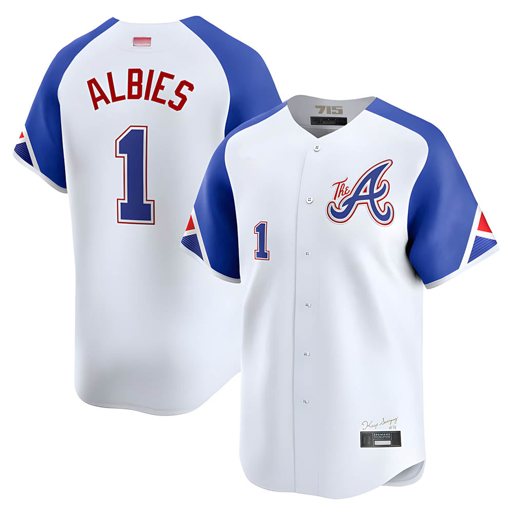 Fenge A.Braves #1 Ozzie Albies Player Blue City Connect Stitched Jerseys