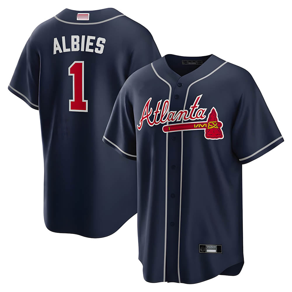 Fenge A.Braves #1 Ozzie Albies Player Navy Alternate Stitched Jerseys
