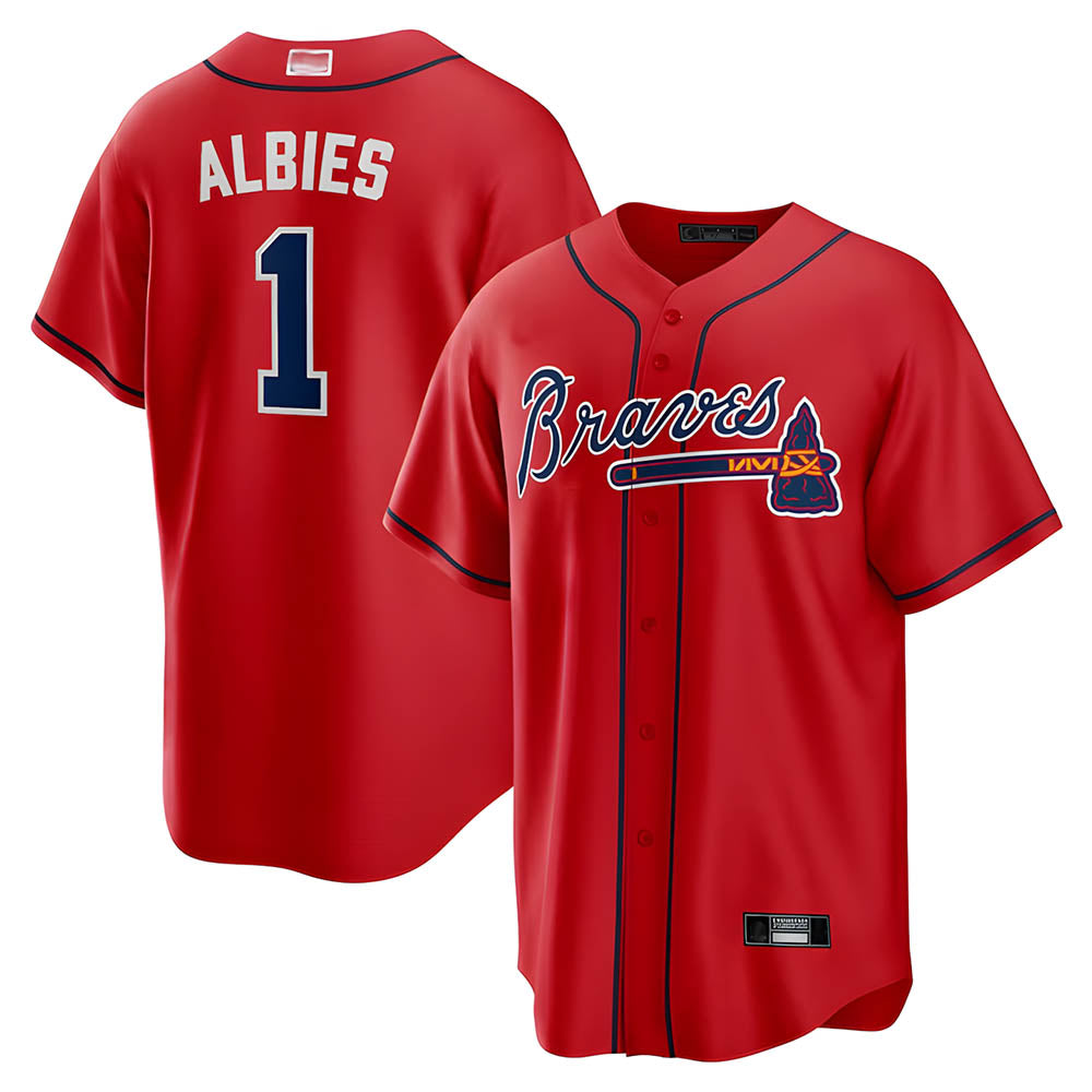Fenge A.Braves #1 Ozzie Albies Player Red Alternate Stitched Jerseys