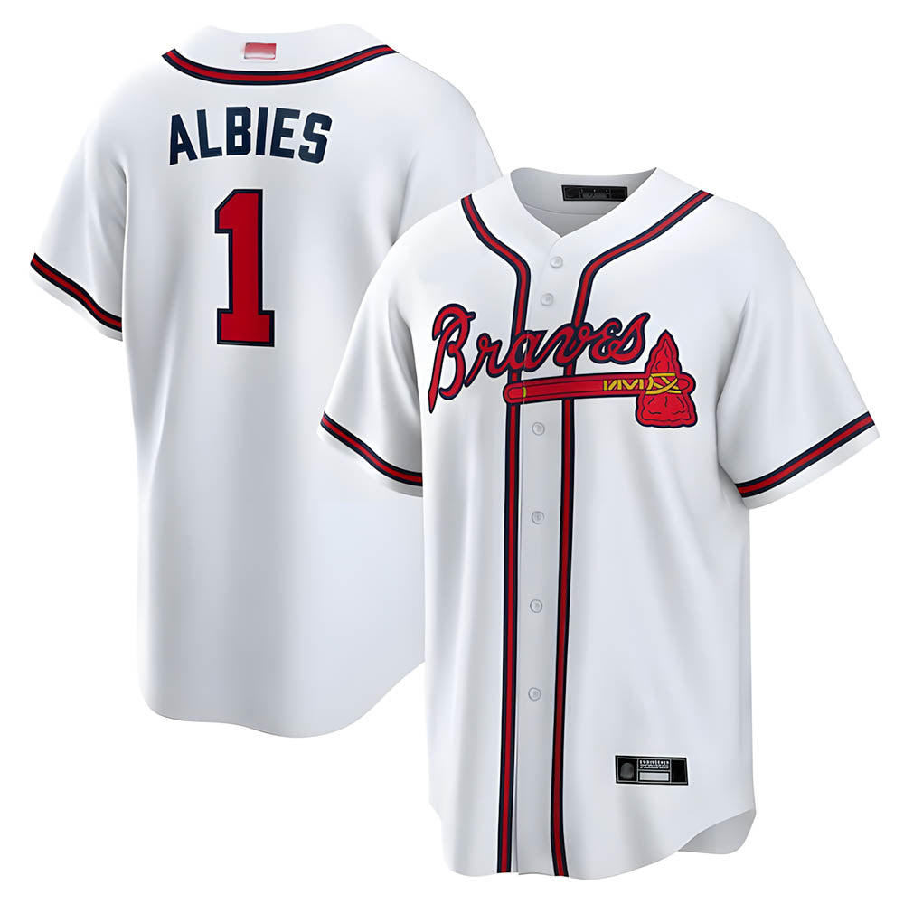 Fenge A.Braves #1 Ozzie Albies Player White Alternate Stitched Jerseys