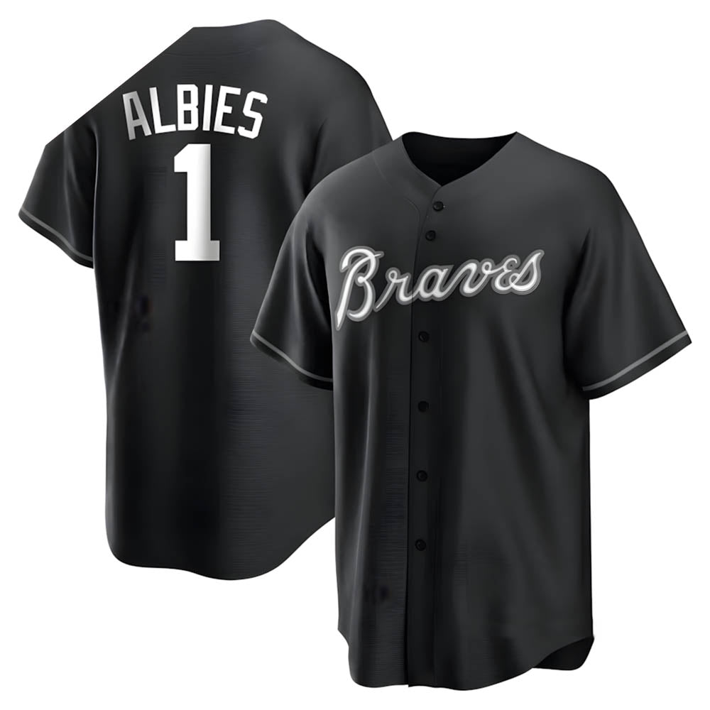 Fenge A.Braves #1 Ozzie Albies Player Black&White Replica Stitched Jerseys