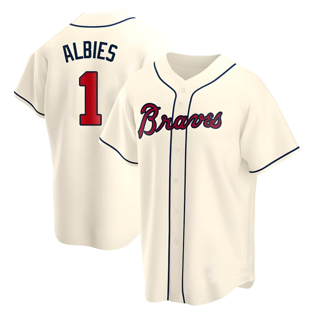 Fenge A.Braves #1 Ozzie Albies Player Cream Replica Alternate Stitched Jerseys