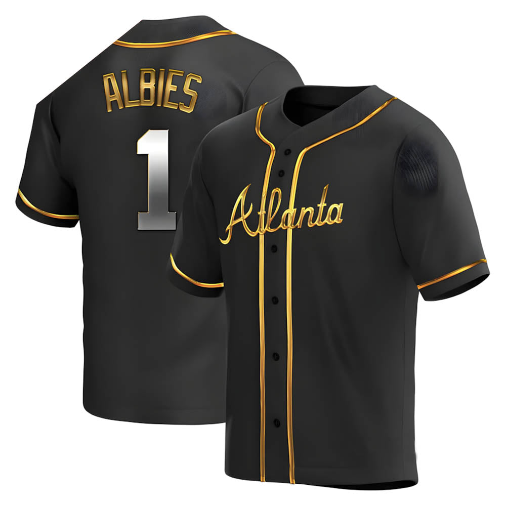 Fenge A.Braves #1 Ozzie Albies Player Gold Replica Black en Alternate Stitched Jerseys