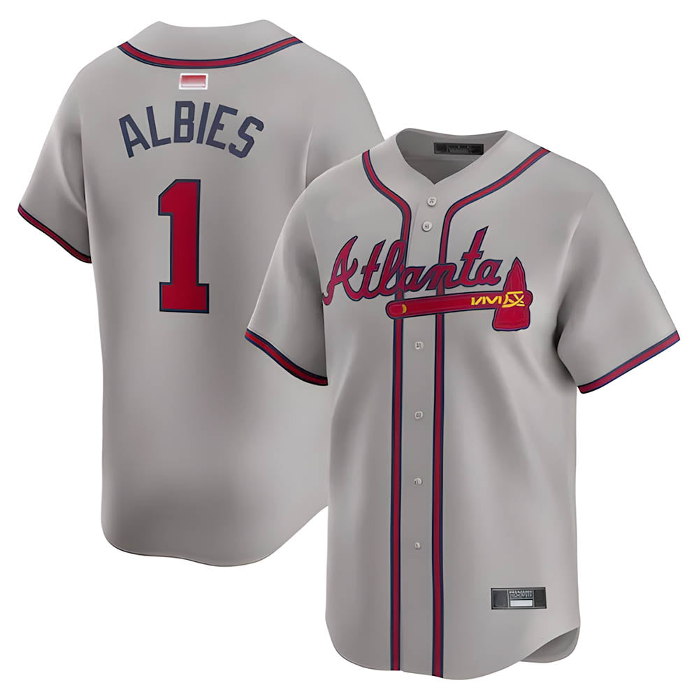 Fenge A.Braves #1 Ozzie Albies Player Gray Vapor Premier City Connect Premium Stitched Jerseys