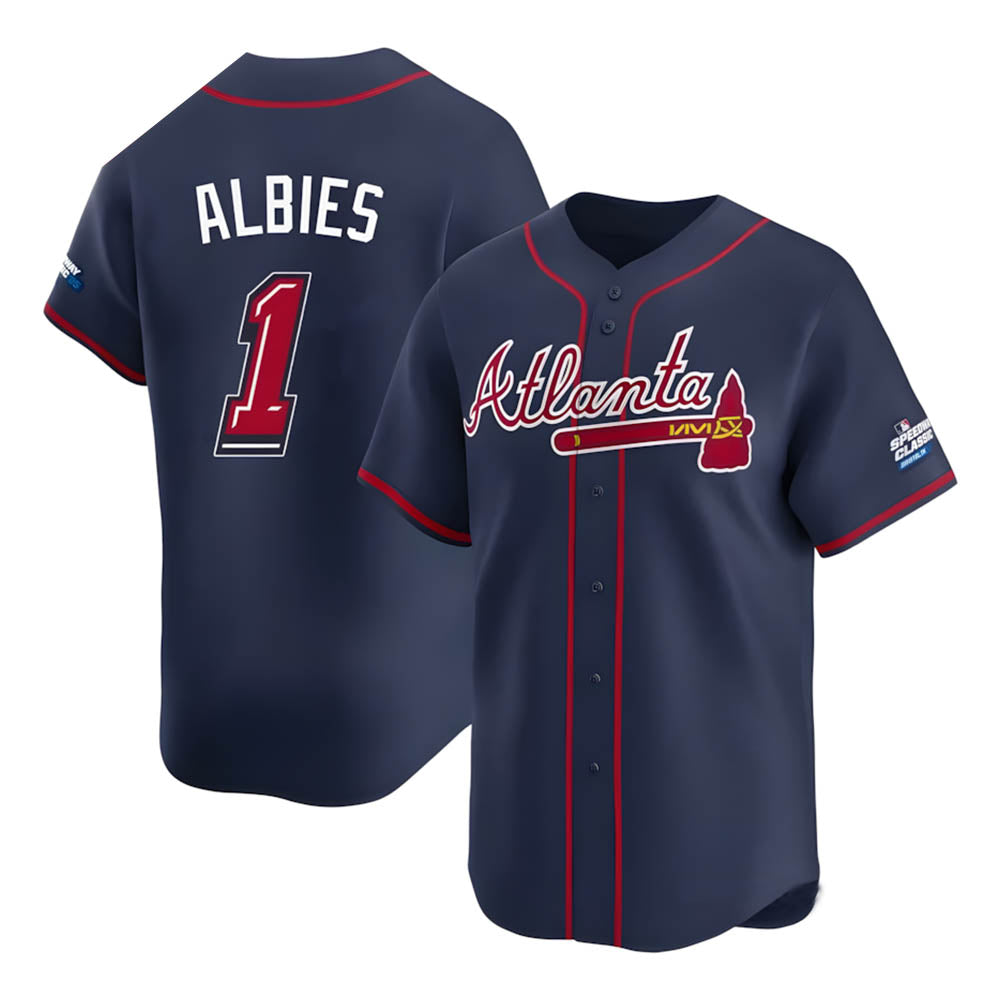 Fenge A.Braves #1 Ozzie Albies Player Navy Limited 2025 Speedway Classic Alternate Stitched Jerseys