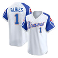 Fenge A.Braves #1 Ozzie Albies Player White Limited Throwback Cooperstown Collection Stitched Jerseys