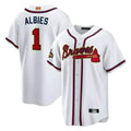 Fenge A.Braves #1 Ozzie Albies Player White World Series Gold Program Stitched Jerseys