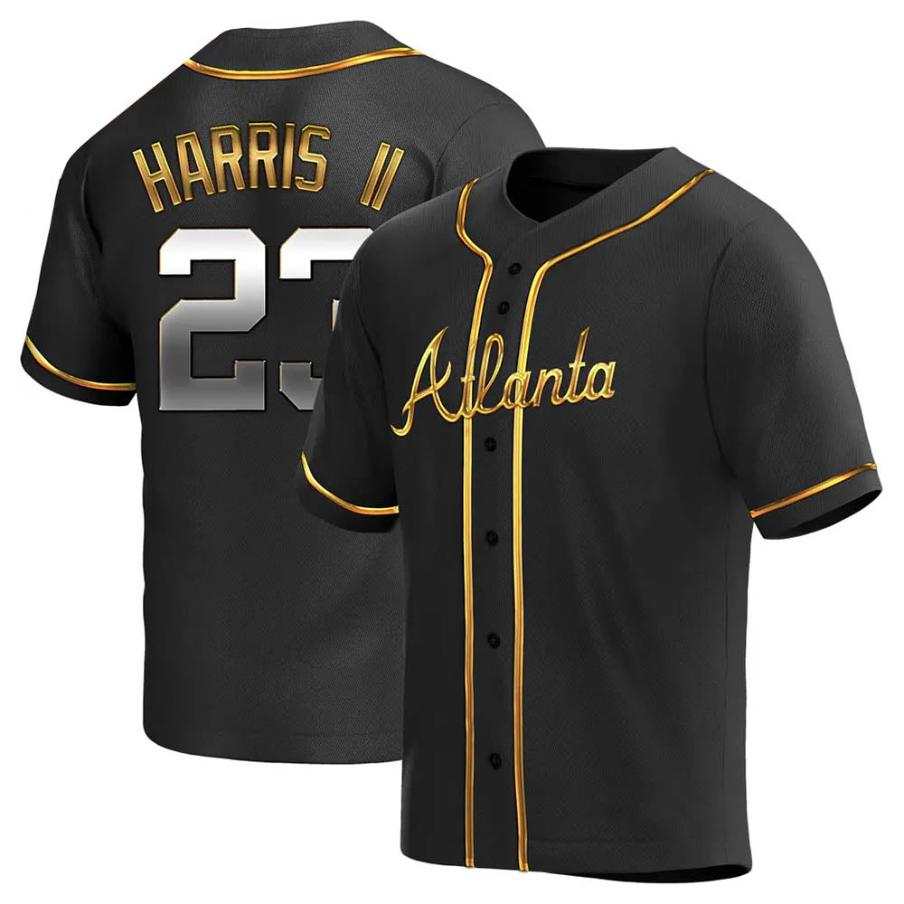 Fenge A.Braves #23 Michael Harris II player Gold Replica Black en Alternate Stitched Jerseys