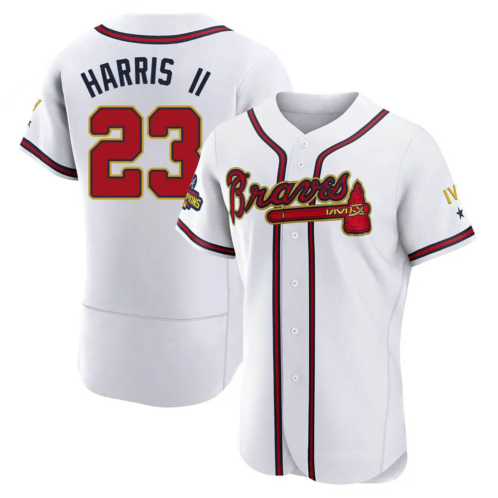 Fenge A.Braves #23 Michael Harris II player White&Gold Authentic Program Stitched Jerseys
