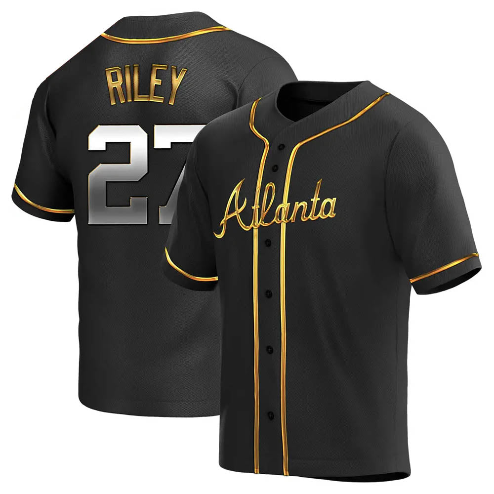 Fenge A.Braves #27 Austin Riley Player Black&Gold Replica en Alternate Stitched Jerseys