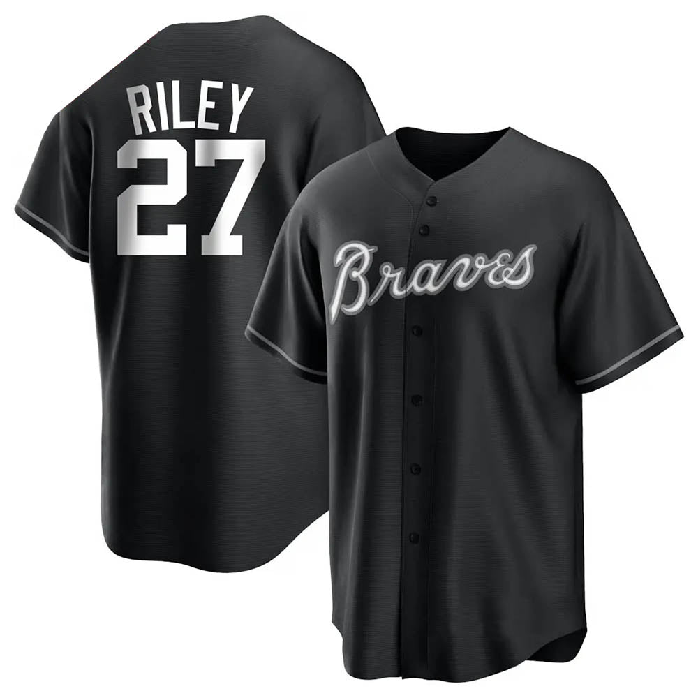 Fenge A.Braves #27 Austin Riley Player Black&White Replica Stitched Jerseys