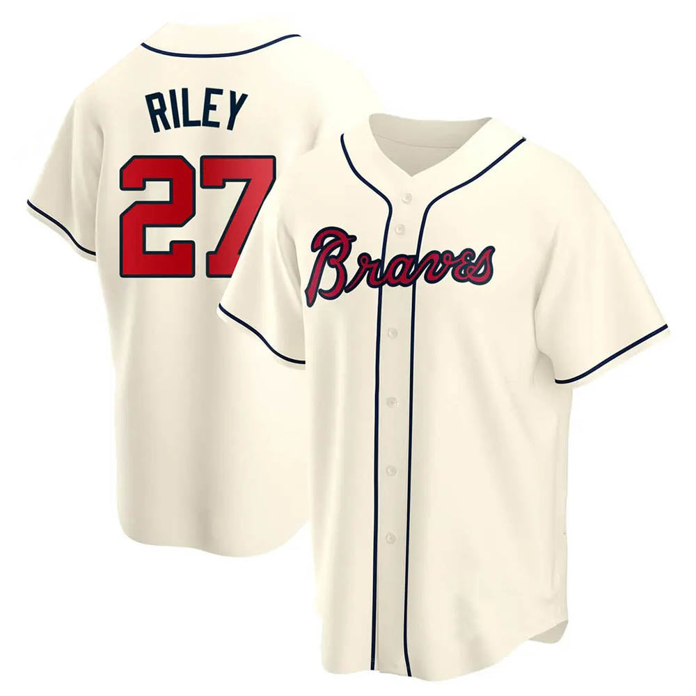 Fenge A.Braves #27 Austin Riley Player Cream Replica Alternate Stitched Jerseys