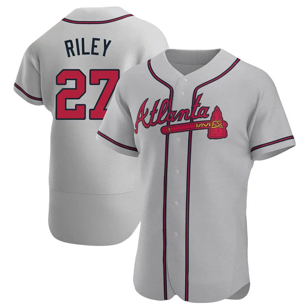 Fenge A.Braves #27 Austin Riley Player Gray Authentic Road Stitched Jerseys