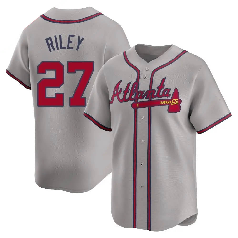 Fenge A.Braves #27 Austin Riley Player Gray Limited Away Stitched Jerseys