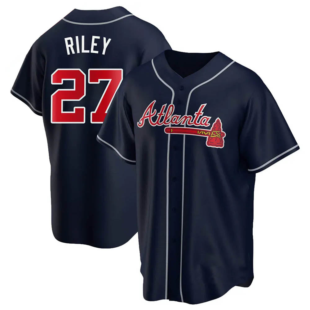 Fenge A.Braves #27 Austin Riley Player Navy Replica Alternate Stitched Jerseys