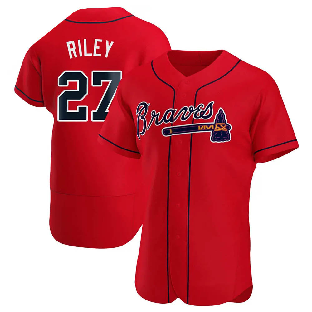 Fenge A.Braves #27 Austin Riley Player Red Authentic Alternate Stitched Jerseys