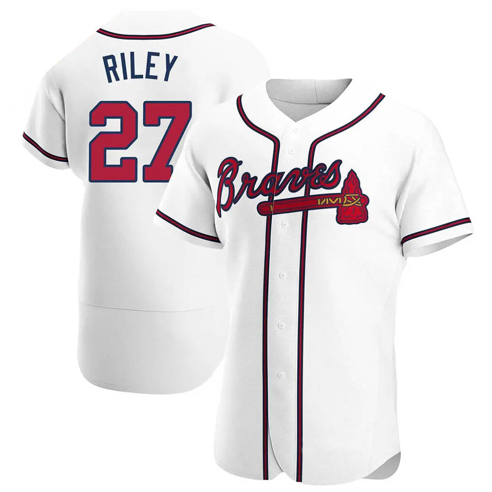 Fenge A.Braves #27 Austin Riley Player White Authentic Home Stitched Jerseys