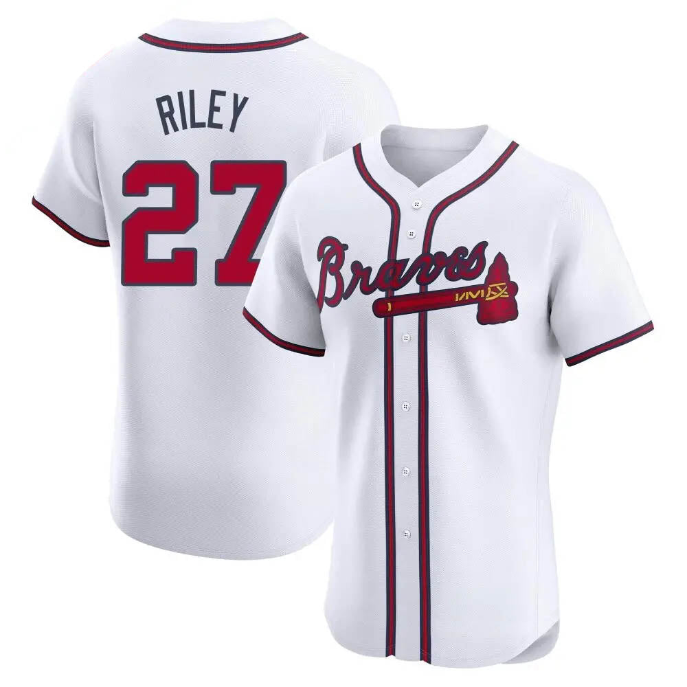 Fenge A.Braves #27 Austin Riley Player White Elite Home Stitched Jerseys