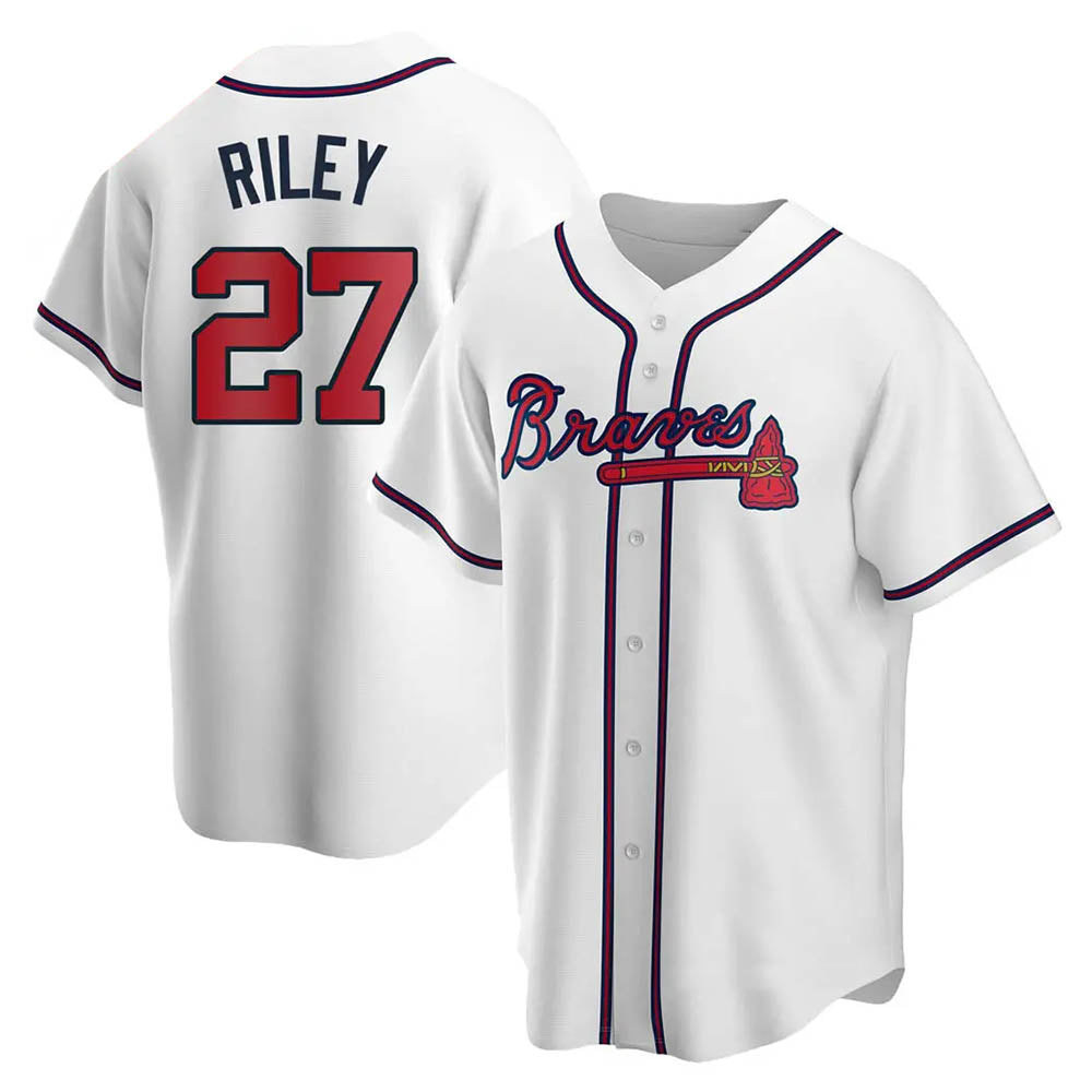 Fenge A.Braves #27 Austin Riley Player White Replica Home Stitched Jerseys