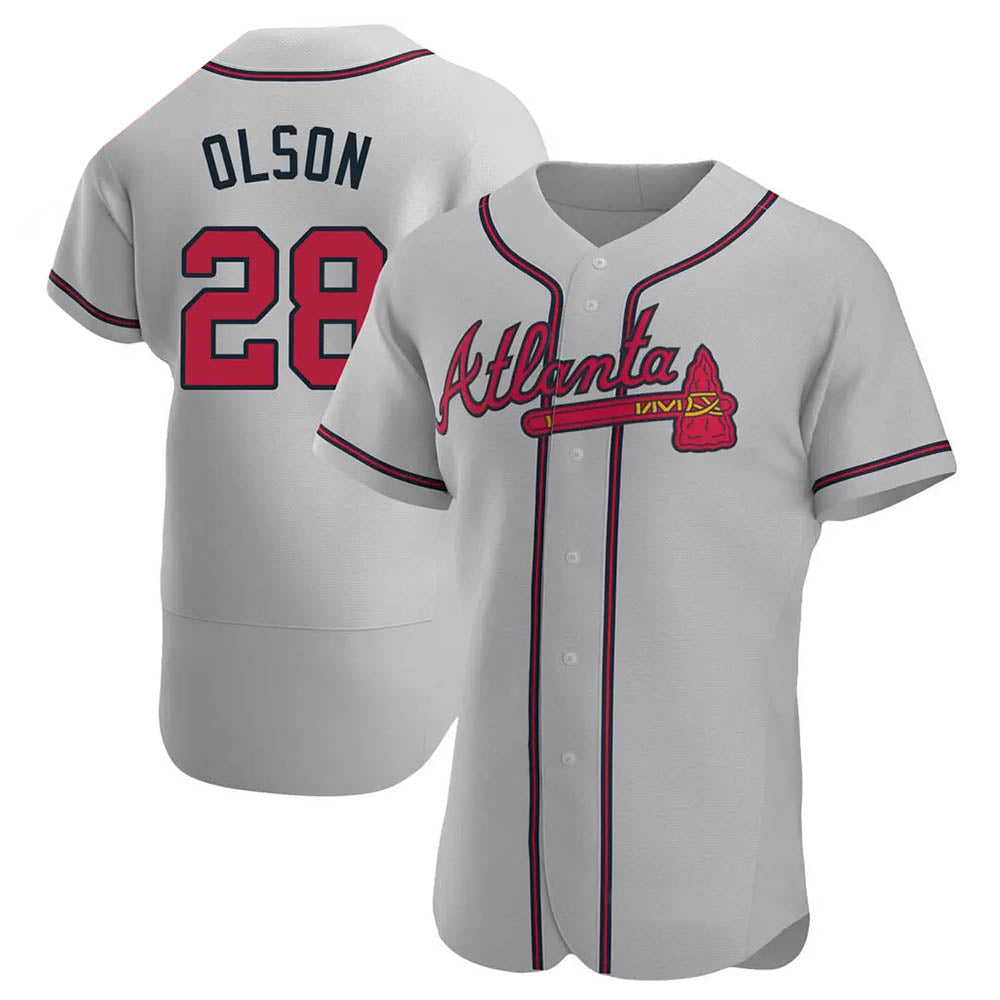 Fenge A.Braves #28 Matt Olson Player Gray Authentic Road Stitched Jerseys