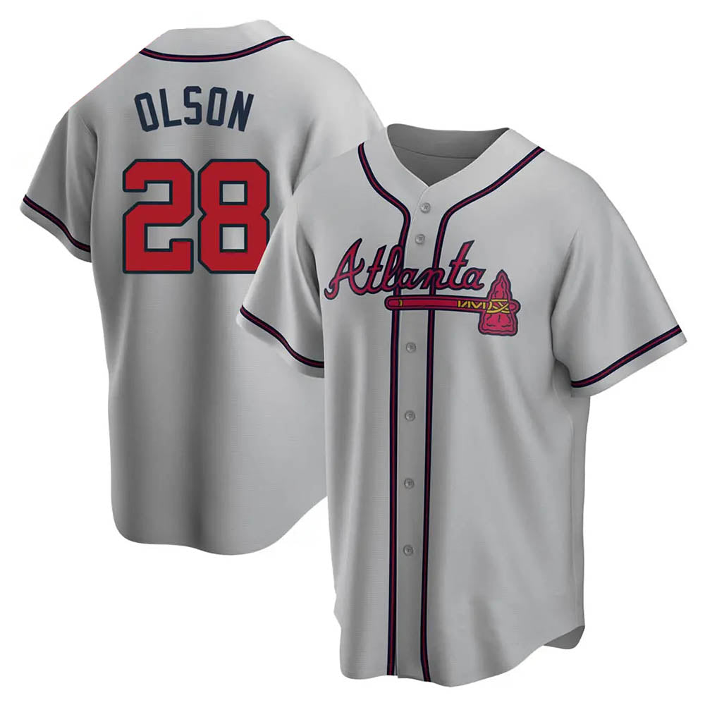 Fenge A.Braves #28 Matt Olson Player Gray Replica Road Stitched Jerseys