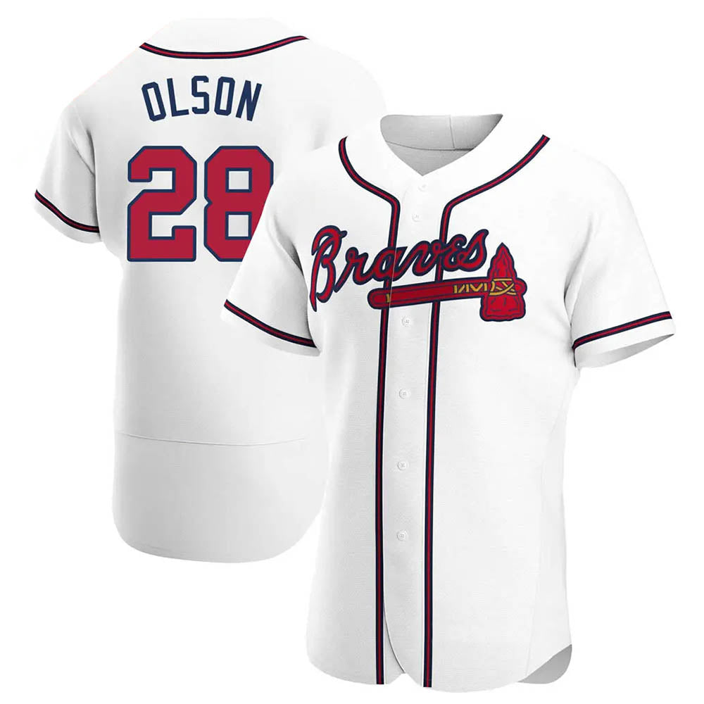Fenge A.Braves #28 Matt Olson Player White Authentic Home Stitched Jerseys