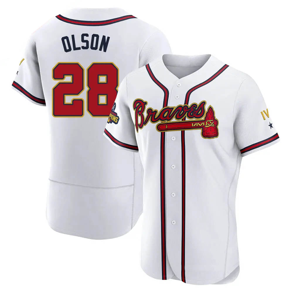 Fenge A.Braves #28 Matt Olson Player White&Gold Authentic Program Stitched Jerseys
