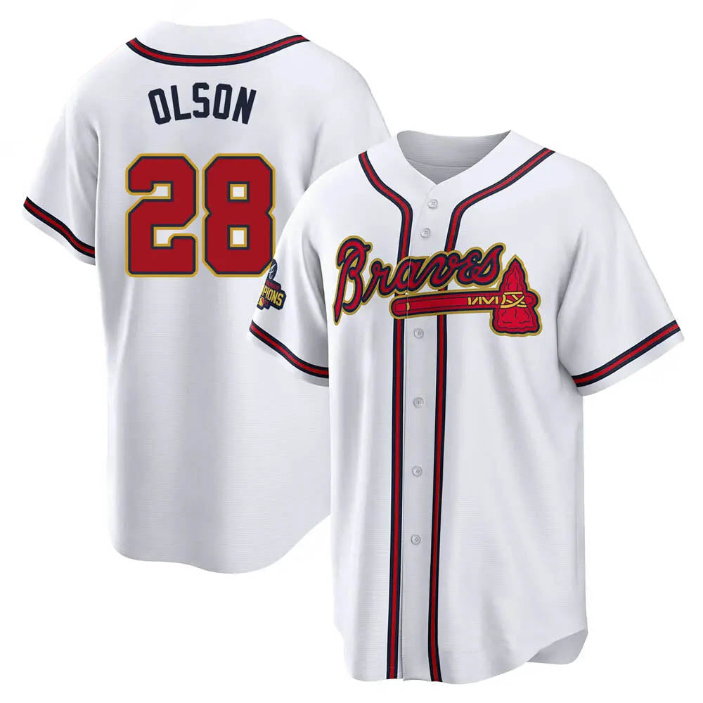 Fenge A.Braves #28 Matt Olson Player White&Gold Replica Program Stitched Jerseys