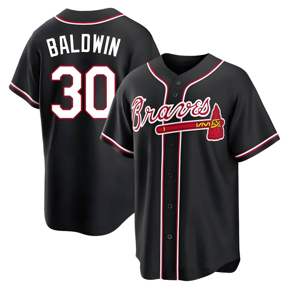 Fenge A.Braves #30 Drake Baldwin player Black Replica Fashion Out Stitched Jerseys