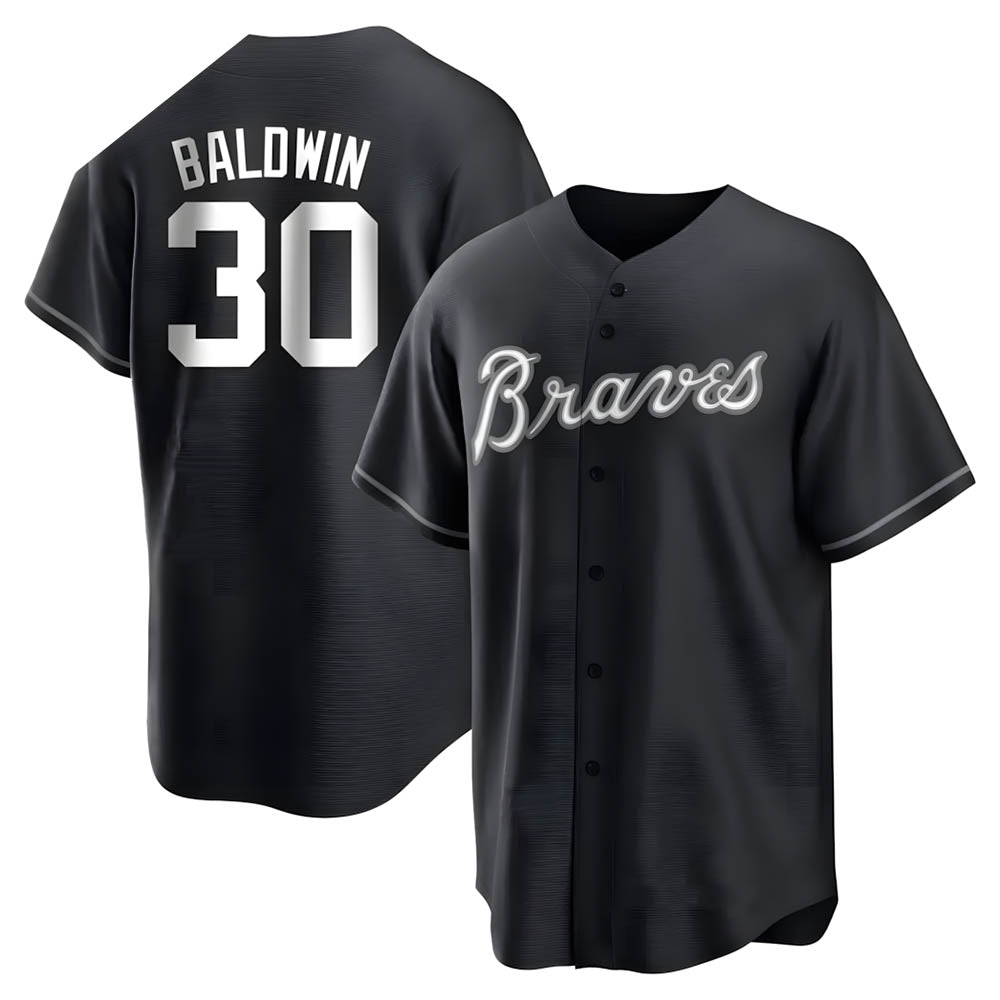 Fenge A.Braves #30 Drake Baldwin player Black&White Replica Stitched Jerseys