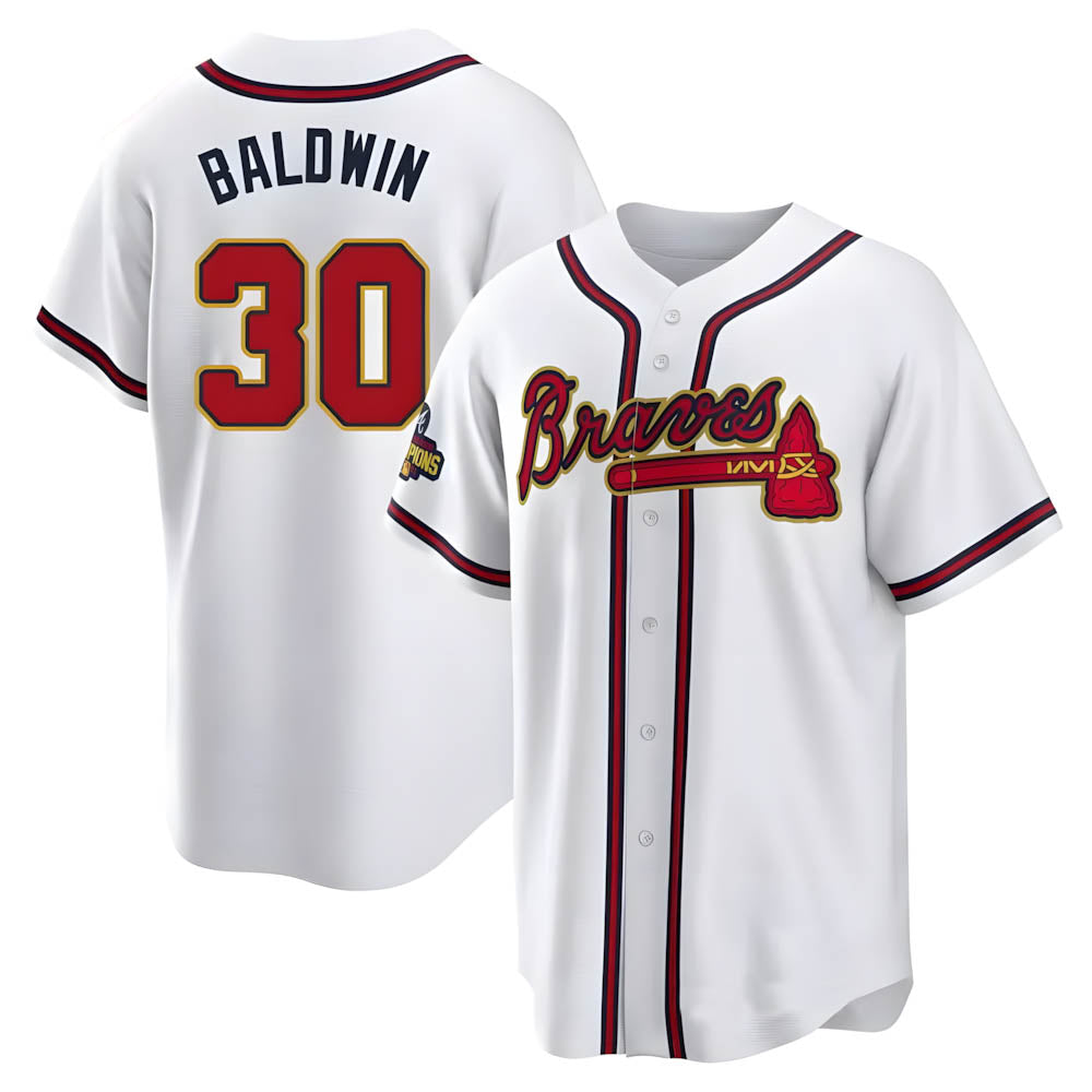 Fenge A.Braves #30 Drake Baldwin player Gold Replica White Program Stitched Jerseys