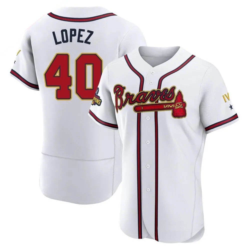 Fenge A.Braves #40 Reynaldo Lopez player White&Gold Authentic Program Stitched Jerseys