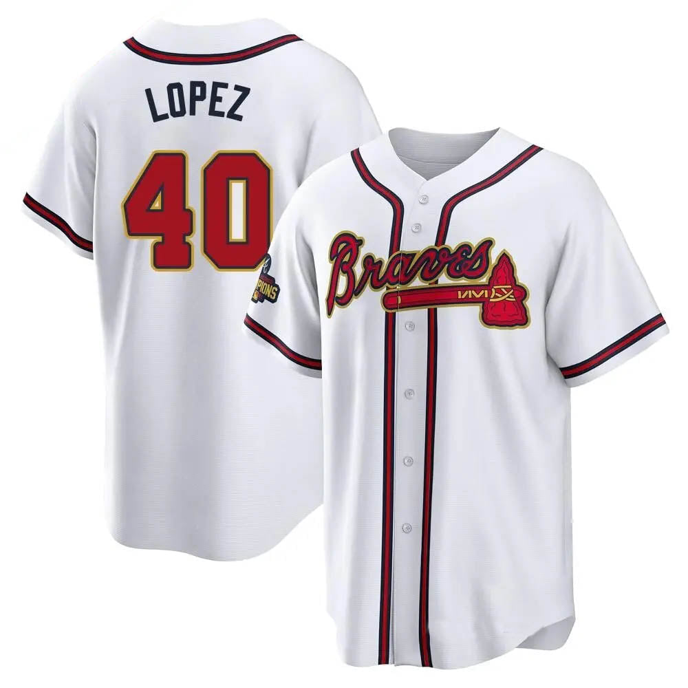 Fenge A.Braves #40 Reynaldo Lopez player White&Gold Replica Program Stitched Jerseys