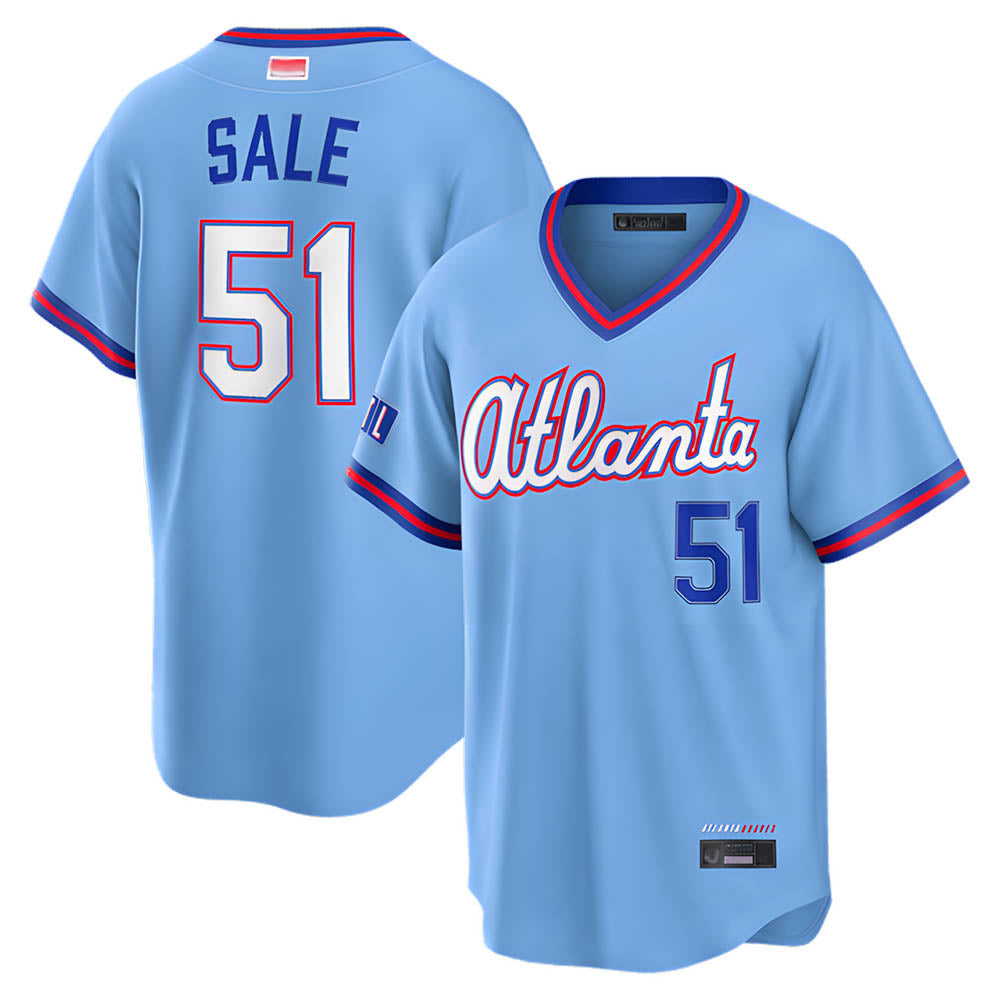Fenge A.Braves #51 Chris Sale Player Powder Blue 2026 City Connect T shirt Stitched Jerseys