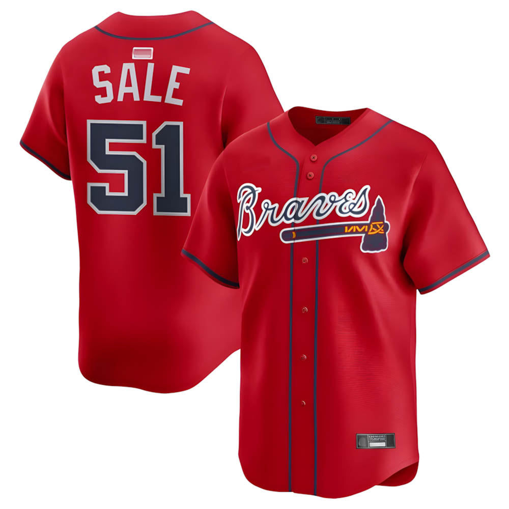 Fenge A.Braves #51 Chris Sale Player Red Alternate Limited Stitched Jerseys