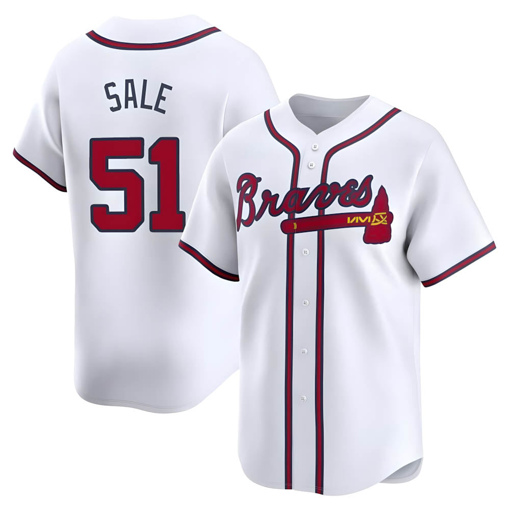 Fenge A.Braves #51 Chris Sale Player White Limited Home Stitched Jerseys