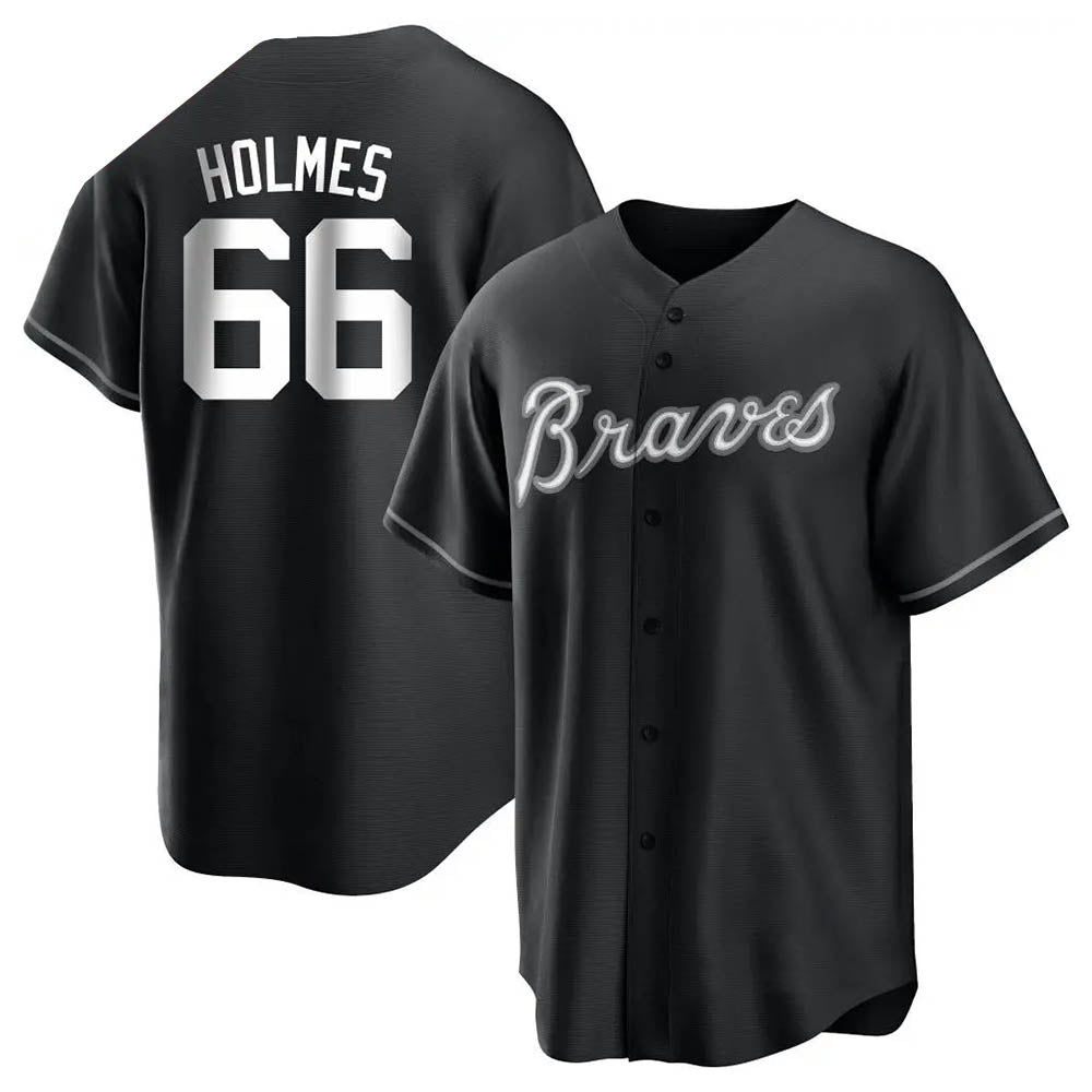Fenge A.Braves #66 Grant Holmes Player Black&White Replica Stitched Jerseys
