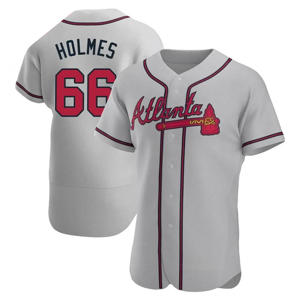 Fenge A.Braves #66 Grant Holmes Player Gray Authentic Road Stitched Jerseys