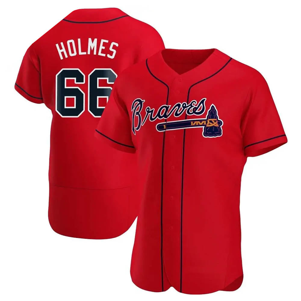 Fenge A.Braves #66 Grant Holmes Player Red Authentic Alternate Stitched Jerseys