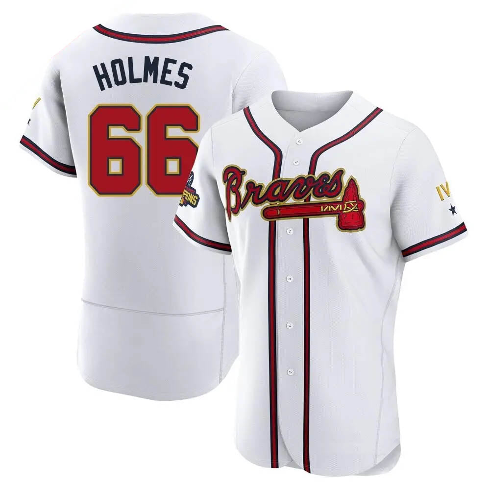 Fenge A.Braves #66 Grant Holmes Player White&Gold Authentic Program Stitched Jerseys
