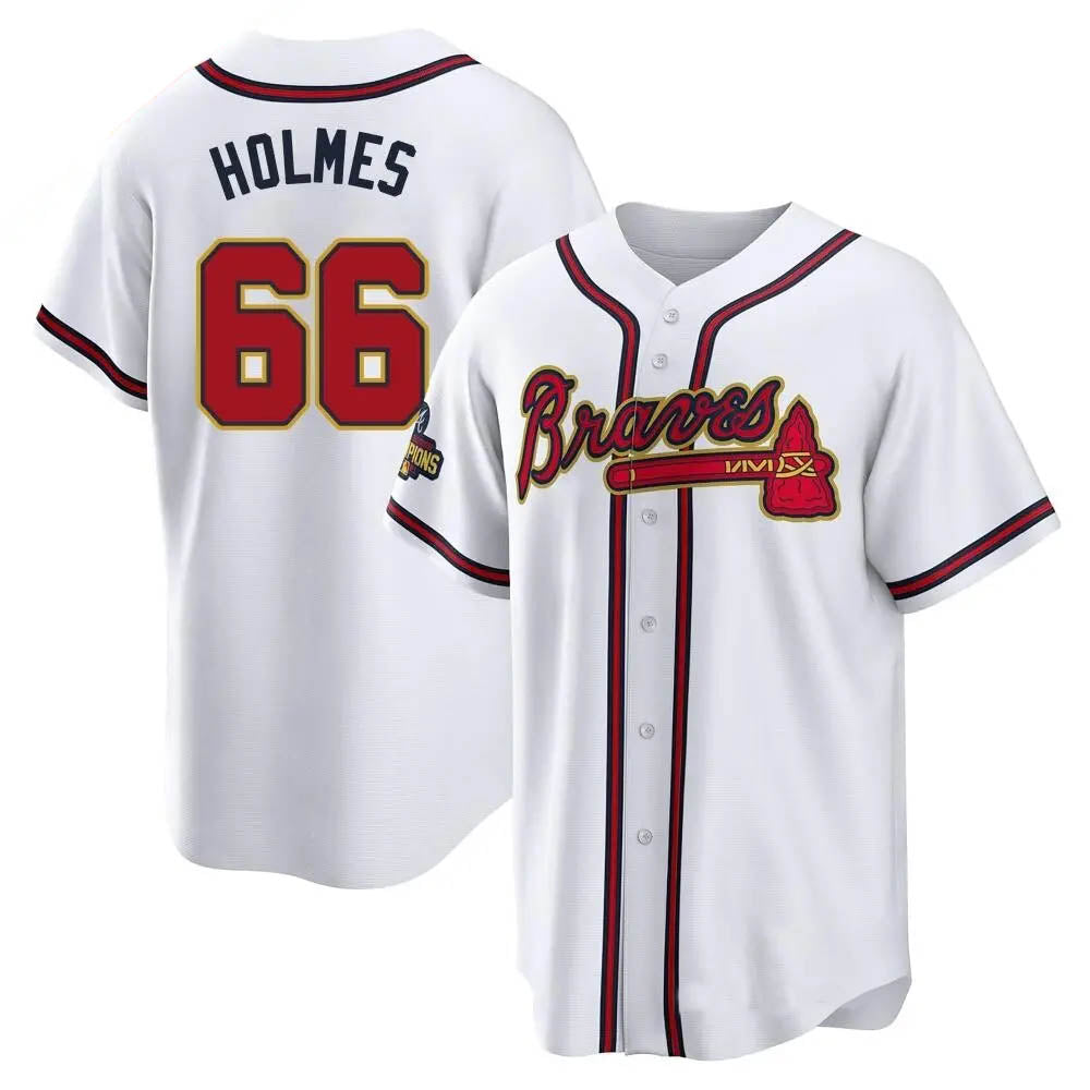 Fenge A.Braves #66 Grant Holmes Player White&Gold Replica Program Stitched Jerseys