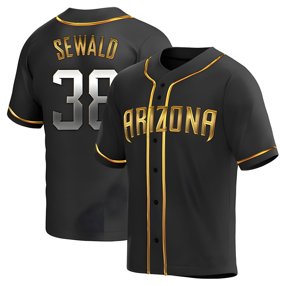 Fenge A.Diamondbacks #38 Paul Sewald Player Black Golden Replica Alternate Stitched Jersey