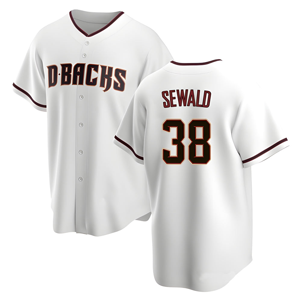 Fenge A.Diamondbacks #38 Paul Sewald Player White Replica Home Stitched Jersey