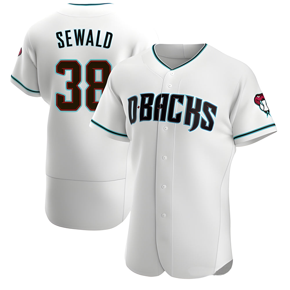 Fenge A.Diamondbacks #38 Paul Sewald Player White Teal Authentic Alternate Stitched Jersey
